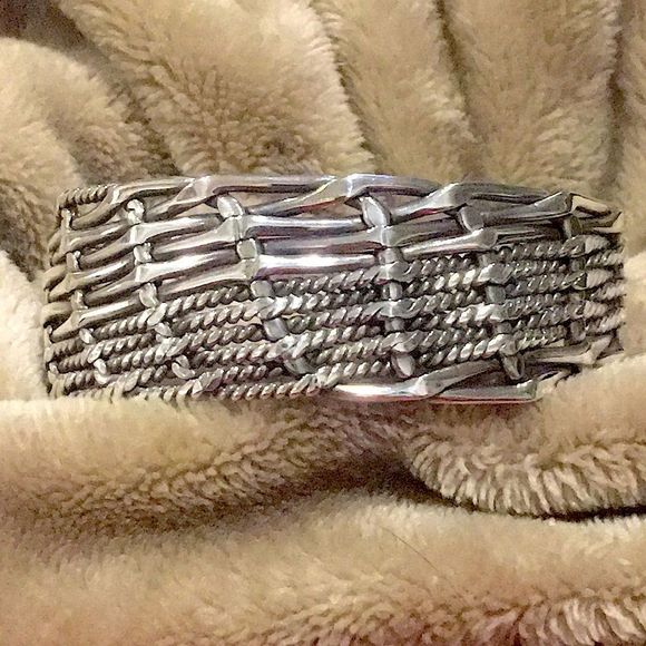 VINTAGE Sterling Silver Modern Cuff Bracelet - Picture 2 of 14